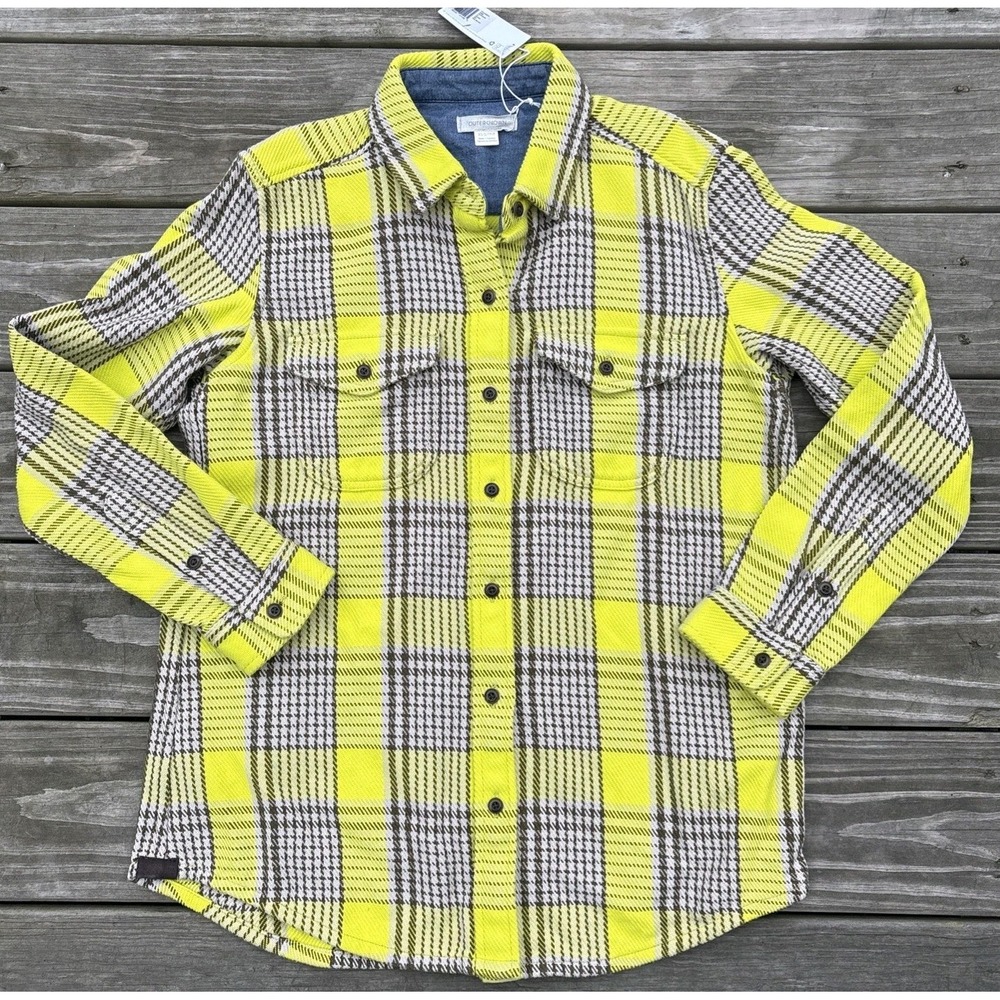 Outerknown Blanket Shirt Womens XS/S Yellow Plaid Heavyweight Button Up $160